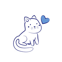 cute kitten with a heart. a kitten drawn with a line