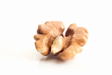 Macro photo of walnut kernels on a white isolated background