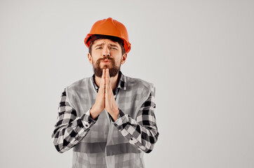 male builder orange helmet blueprints Professional studio industry