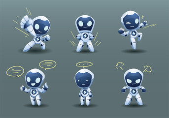 friendy white robot mascot set	