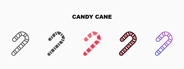 Candy Cane icon set with different styles. Icons designed in outline, flat, glyph, line colored and gradient. Can be used for web, mobile, ui and more. Enjoy this icon for your project.