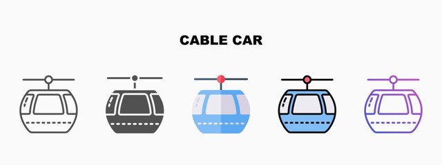 Cable Car icon set with different styles. Icons designed in outline, flat, glyph, line colored and gradient. Can be used for web, mobile, ui and more. Enjoy this icon for your project. © Iftachul