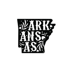 Arkansas state map with doodle decorative ornaments. For printing on souvenirs and T-shirts