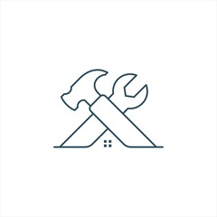 home repair construction building, home services logo line style graphic design vector
