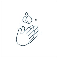 clean wash hand with drop liquid soap icon line style graphic design vector