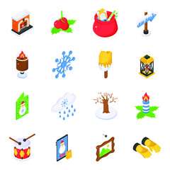 Fototapeta premium 16 Isometric Icons of Christmas Celebrations