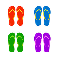 Colorful flip flops vector illustration summer Beach Rubber Slippers, washroom sandals Flat design style Logo Icon Clipart