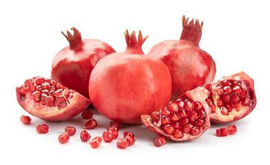 Ripe pomegranate fruit isolated on white background