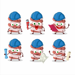 architect red marshmallow twist cute mascot character with pliers