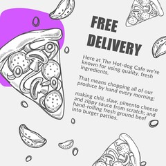 Pizzeria free delivery of pizza, menu posters
