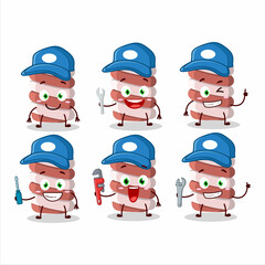 mechanic red marshmallow twist cute mascot character with pliers