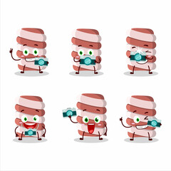 Photographer profession emoticon with red marshmallow twist cartoon character