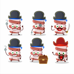 Cartoon character of red marshmallow twist with various pirates emoticons