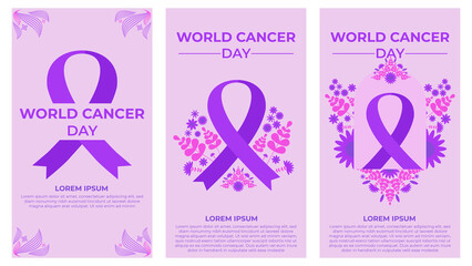 world cancer day purple ribbon illustration social media stories design