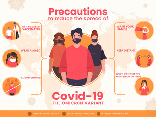 Precautions To Reduce The Spread Of Covid-19 Omicron Variant Such As Vaccinated, Wear Mask, Keep Distancing And Other.
