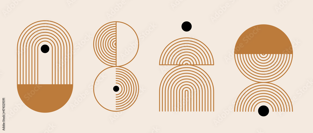 Aufkleber vector minimal geometric illustrations set - trendy abstract aesthetic linear compositions, prints, 