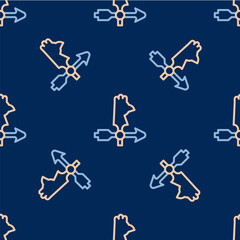 Line Rooster weather vane icon isolated seamless pattern on blue background. Weathercock sign. Windvane rooster. Vector