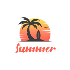 Palm Tree and Surfing Board Illustration Logo