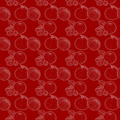 tangerine outline pattern on red background. Vector illustration