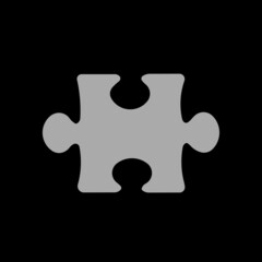 Close-up of puzzle element in gray on black background. square image. 3D image. 3D rendering.
