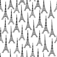 Fototapeta premium seamless pattern with black handdrawn Eiffel Tower on a white background