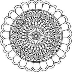 abstract vector with floral round lace mandala, decorative element in ethnic tribal style, black line art on a white background