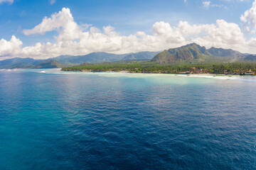 Aerial panoramic view on Candi Dasa shoreline on Bali island in Indonesia