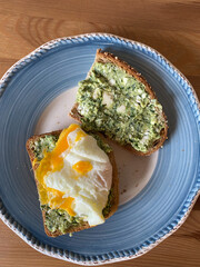 Tirokafteri on Bread with Poached Eggs. Girit Ezmesi.