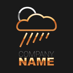 Line Cloud with rain and sun icon isolated on black background. Rain cloud precipitation with rain drops. Colorful outline concept. Vector