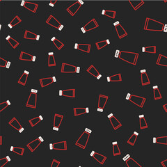 Line Cream or lotion cosmetic tube icon isolated seamless pattern on black background. Body care products for woman. Vector