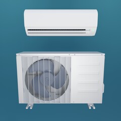 split air conditioner and outdoor unit. 3d render