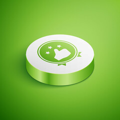 Isometric Consumer or customer product rating icon isolated on green background. White circle button. Vector Illustration