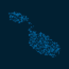 Malta dotted glowing map. Shape of the island with blue bright bulbs. Vector illustration.