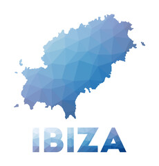 Low poly map of Ibiza. Geometric illustration of the island. Ibiza polygonal map. Technology, internet, network concept. Vector illustration.
