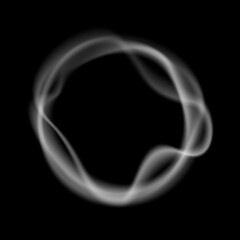 Transparent smoke ring on a black background, vector illustration of a smoke circle