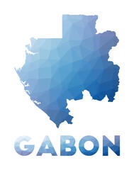 Low poly map of Gabon. Geometric illustration of the country. Gabon polygonal map. Technology, internet, network concept. Vector illustration.