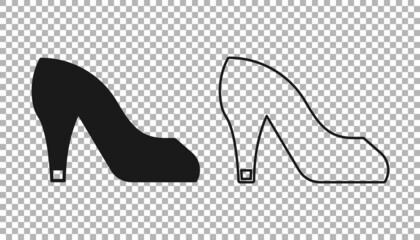 Black Woman shoe with high heel icon isolated on transparent background. Vector