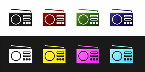 Set Radio with antenna icon isolated on black and white background. Vector