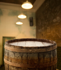 Fototapeta premium Wooden barrel for wine with steel ring. Clipping path included.
