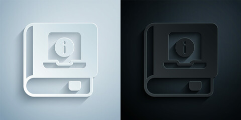 Paper cut User manual icon isolated on grey and black background. User guide book. Instruction sign. Read before use. Paper art style. Vector