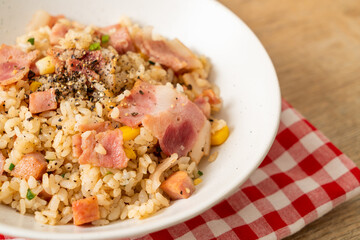 fried rice with bacon ham and black peppers