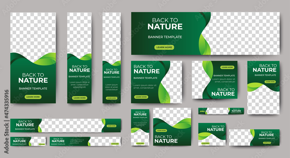 Canvas Prints nature banner design web template set, horizontal header web banner. modern gradient green cover hea