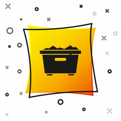 Black Trash can icon isolated on white background. Garbage bin sign. Recycle basket icon. Office trash icon. Yellow square button. Vector