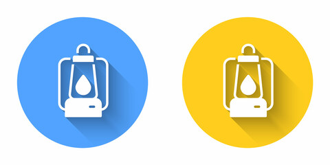 White Camping lantern icon isolated with long shadow background. Circle button. Vector
