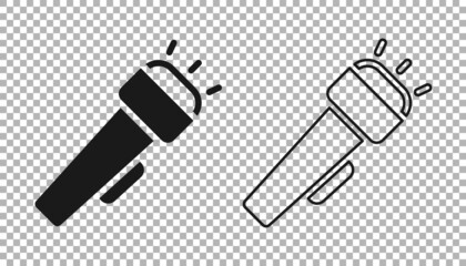 Black Flashlight icon isolated on transparent background. Vector