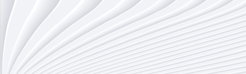 Obraz premium Abstract white background with 3D burst pattern, interesting minimal white gray waves striped vector background illustration for business presentation, neumorphic vector design.
