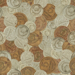 Seamless pattern of old metal coins of the soviet union. Old metal coins. 