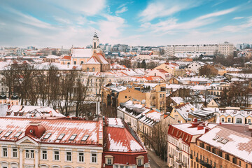 Obraz premium Vilnius Lithuania. Skyline In Winter Day. Rooftop View