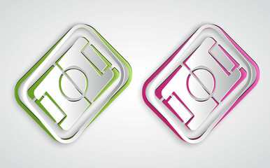 Paper cut Football or soccer field icon isolated on grey background. Paper art style. Vector