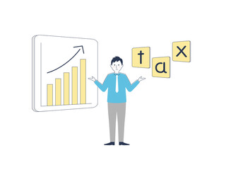 税金についてグラフで説明する男性